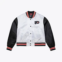 Women's Mitchell & Ness  White Philadelphia Flyers Cropped Satin Full-Snap Jacket
