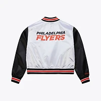 Women's Mitchell & Ness  White Philadelphia Flyers Cropped Satin Full-Snap Jacket
