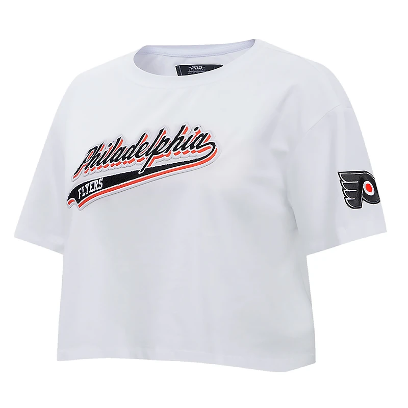 Women's Pro Standard White Philadelphia Flyers Boxy Script Tail Cropped T-Shirt
