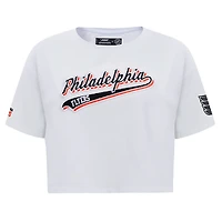 Women's Pro Standard White Philadelphia Flyers Boxy Script Tail Cropped T-Shirt