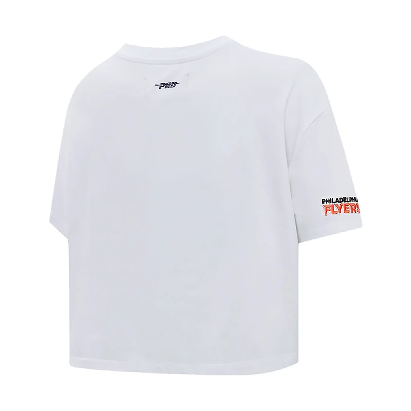 Women's Pro Standard White Philadelphia Flyers Boxy Script Tail Cropped T-Shirt
