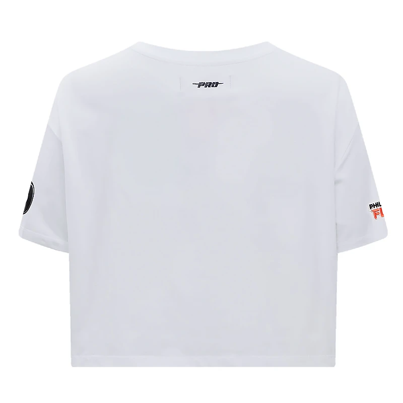 Women's Pro Standard White Philadelphia Flyers Boxy Script Tail Cropped T-Shirt