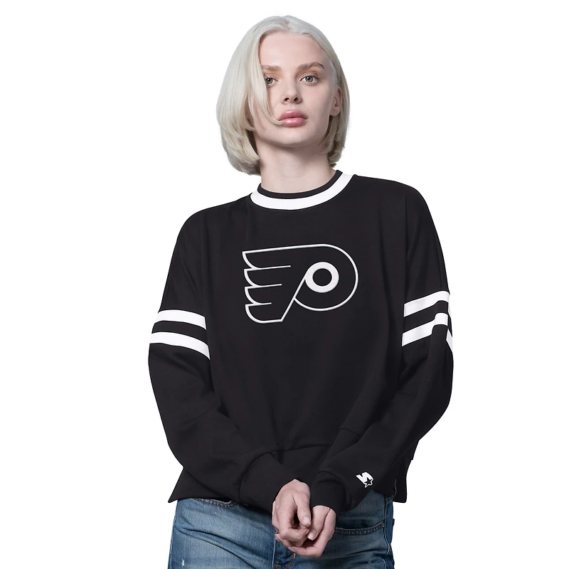 Women's Starter Black Philadelphia Flyers Rally Fleece Cropped Sweatshirt