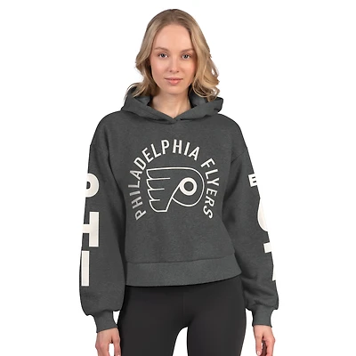 Women's Starter Heather Charcoal Philadelphia Flyers Star Player Cropped Fleece Hoodie