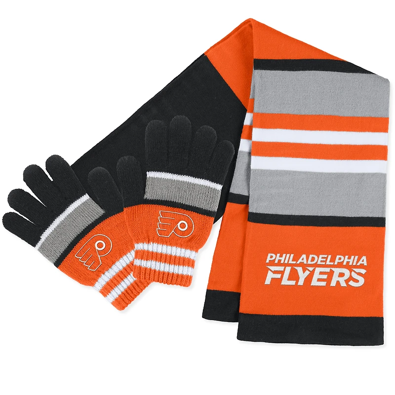 WEAR by Erin Andrews Ensemble gants et écharpe à rayures des Flyers de Philadelphie pour femmes