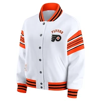 Women's WEAR by Erin Andrews White/Orange Philadelphia Flyers Full-Snap Fleece Sweatshirt Jacket