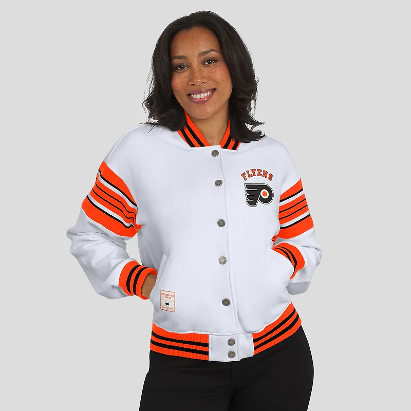 Women's WEAR by Erin Andrews White/Orange Philadelphia Flyers Full-Snap Fleece Sweatshirt Jacket