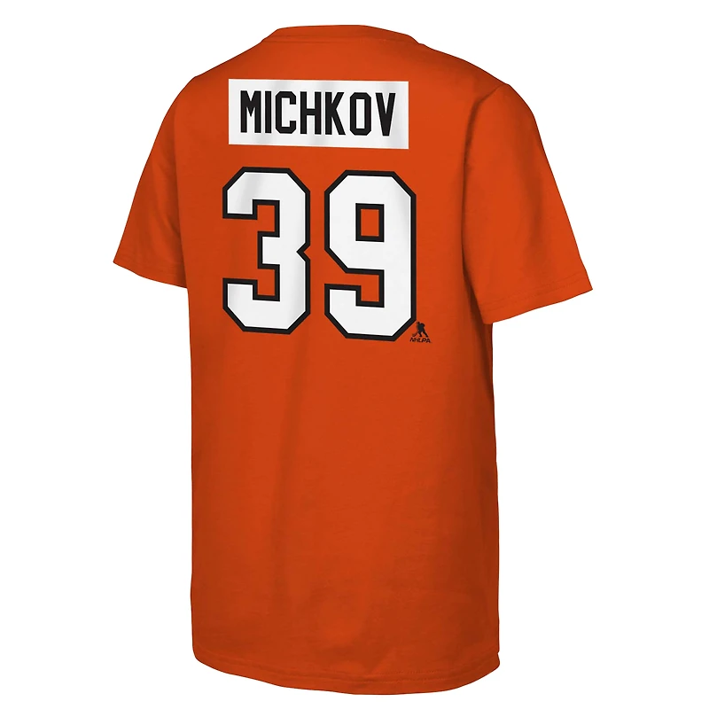 T-shirt orange pour jeune Matvei Michkov avec nom et numéro de joueur des Flyers Philadelphie