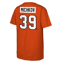 T-shirt orange pour jeune Matvei Michkov avec nom et numéro de joueur des Flyers Philadelphie