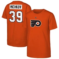 T-shirt orange pour jeune Matvei Michkov avec nom et numéro de joueur des Flyers Philadelphie