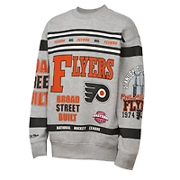 Youth Mitchell & Ness Heather Gray Philadelphia Flyers Allover Print Fleece Crewneck Sweatshirt