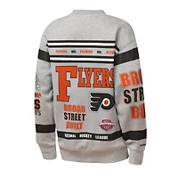 Youth Mitchell & Ness Heather Gray Philadelphia Flyers Allover Print Fleece Crewneck Sweatshirt