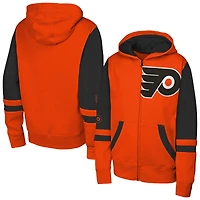 Sweat à capuche entièrement zippé orange Philadelphia Flyers Face Off pour jeunes
