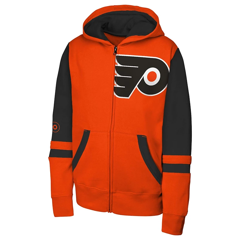 Sweat à capuche entièrement zippé orange Philadelphia Flyers Face Off pour jeunes