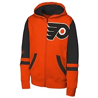 Sweat à capuche entièrement zippé orange Philadelphia Flyers Face Off pour jeunes