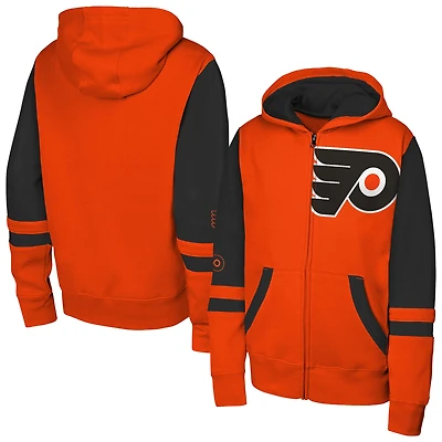 Sweat à capuche entièrement zippé orange Philadelphia Flyers Face Off pour jeunes