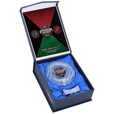 Philadelphia Flyers vs. New Jersey Devils Crystal Puck - Filled with Game-Used Ice from the 2024 NHL Stadium Series