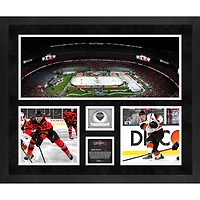 Collage de 3 photographies encadrées de la série 2024 NHL Stadium Series 20'' x 24'' des Flyers de Philadelphie contre les Devils du New Jersey avec de la glace utilisée lors du match - Édition limitée à 500 exemplaires