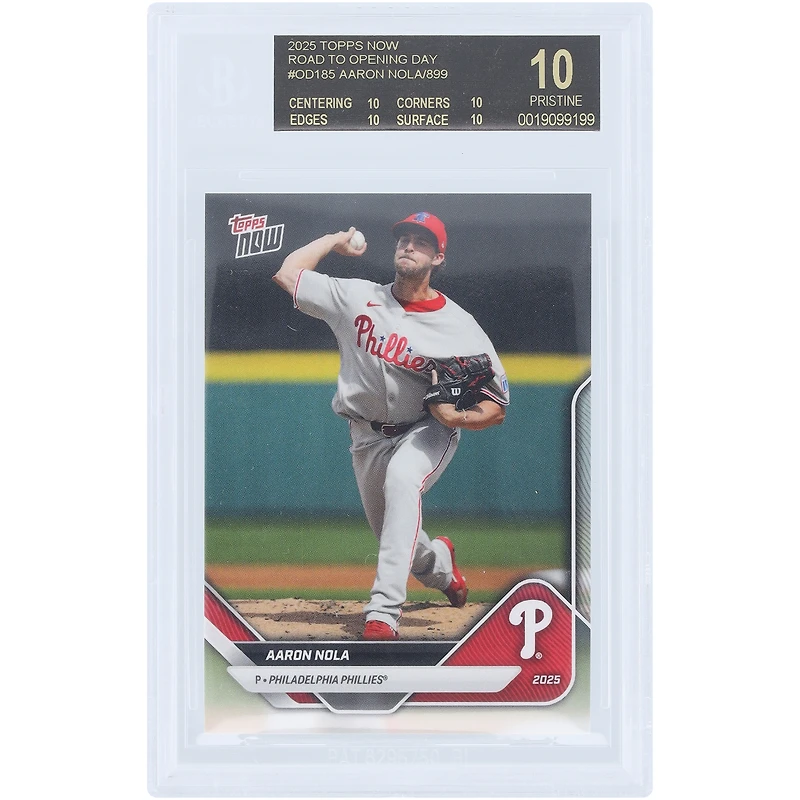 Carte Aaron Nola Philadelphia Phillies 2025 Topps Now Road to Opening Day Black Label #OD-185, authentifiée BGS 10 - Sous-notes 10,10,10,10