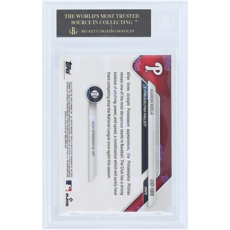 Carte Aaron Nola Philadelphia Phillies 2025 Topps Now Road to Opening Day Black Label #OD-185, authentifiée BGS 10 - Sous-notes 10,10,10,10