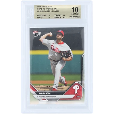 Carte Aaron Nola Philadelphia Phillies 2025 Topps Now Road to Opening Day #OD-185 Authentifiée BGS 10 - Sous-notes 10,10,10,9,5