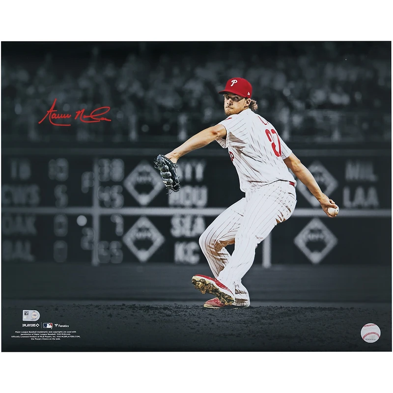 Photo dédicacée d'Aaron Nola, lanceur des Phillies de Philadelphie, format 40 x 50 cm (16 x 20 pouces).