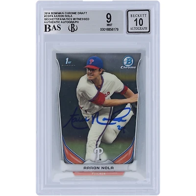 Aaron Nola Philadelphia Phillies Autographed 2014 Bowman Chrome Draft 1st Bowman #CDP4 Beckett Fanatics Witnessed Authenticated 9/10 Card
