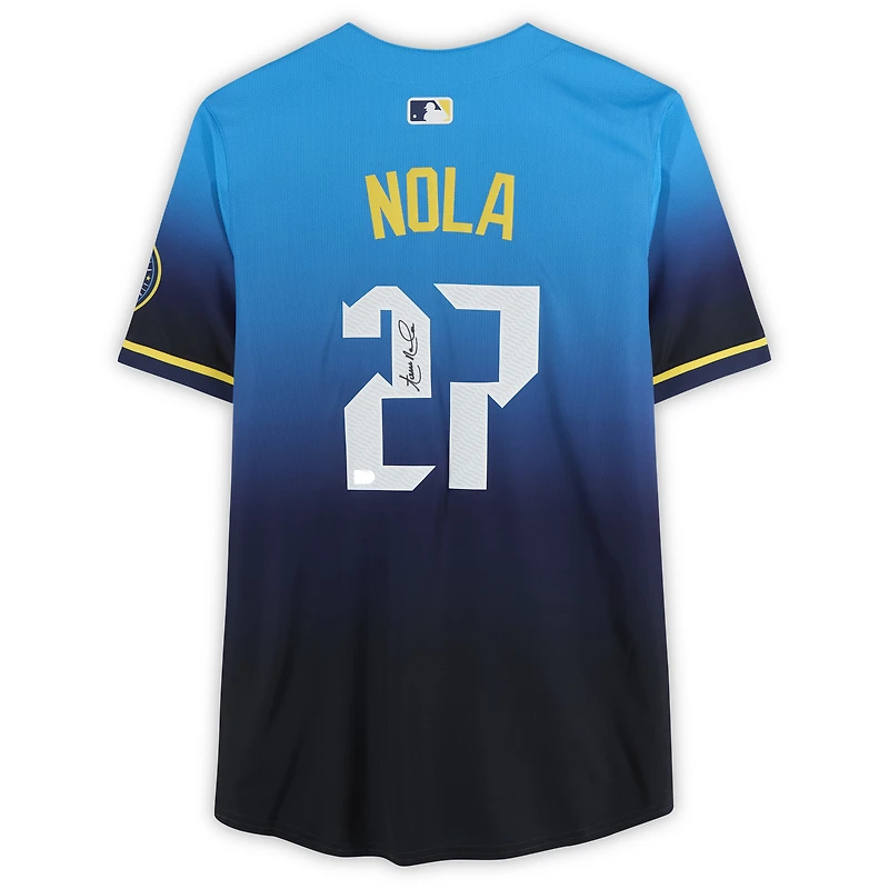 Maillot City Connect Limited bleu clair autographié par Aaron Nola des Phillies de Philadelphie
