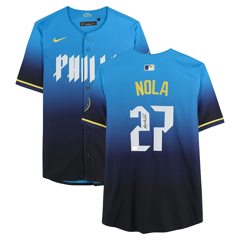 Maillot City Connect Limited bleu clair autographié par Aaron Nola des Phillies de Philadelphie