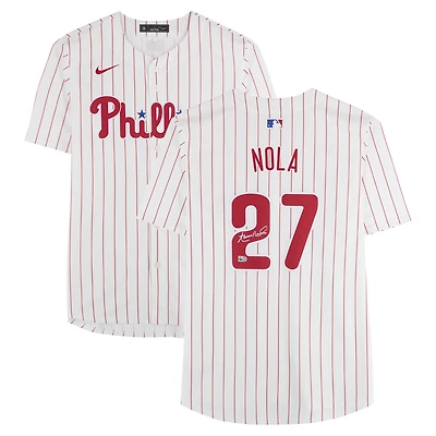 Maillot Nike blanc en édition limitée autographié par Aaron Nola des Phillies de Philadelphie