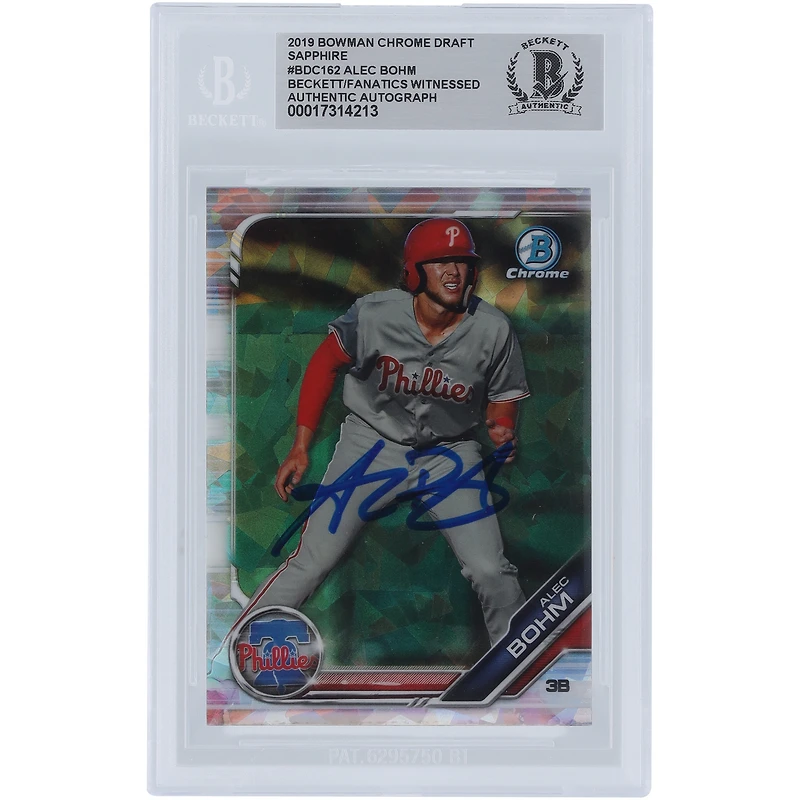 Alec Bohm Philadelphia Phillies Autographed 2019 Bowman Chrome Draft Sapphire #BDC-162 Beckett Fanatics Witnessed Authenticated Card