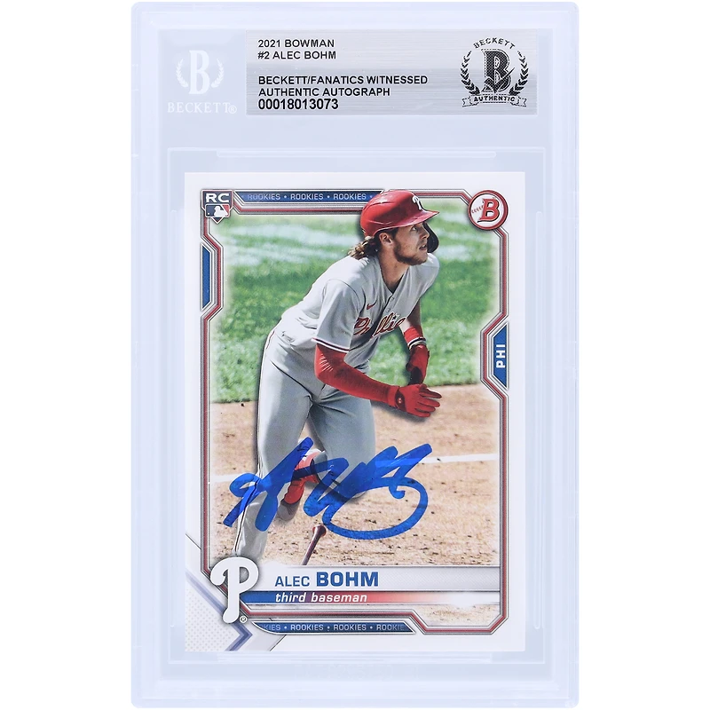Alec Bohm Philadelphia Phillies autographié 2021 Bowman #2 Beckett Fanatics a vu une carte de recrue authentifiée
