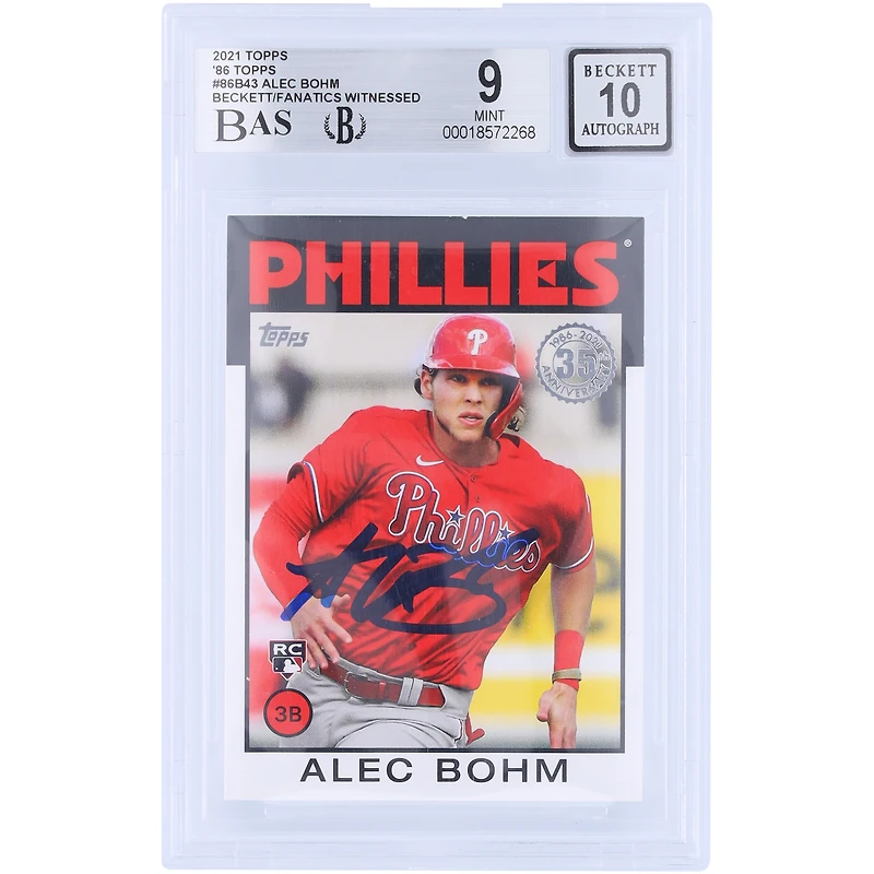 Alec Bohm Philadelphia Phillies Autographed 2021 Topps '86 Topps Design #86B-43 Beckett Fanatics Witnessed Authenticated 9/10 Rookie Card
