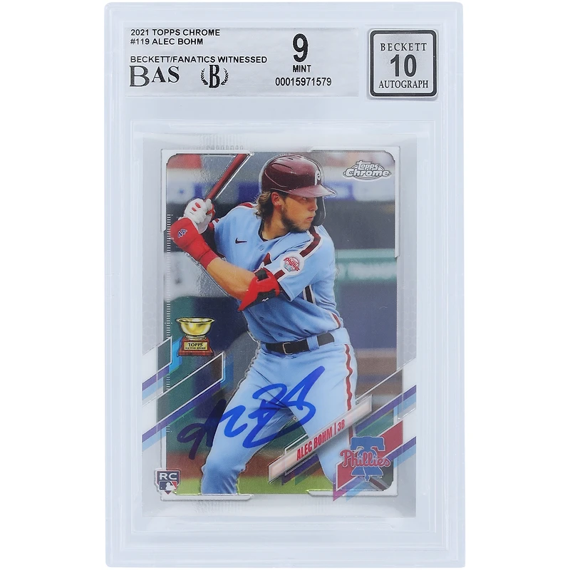 Alec Bohm Philadelphia Phillies Autographié 2021 Topps Chrome #119 Beckett Fanatics Witnessed Authenticated 9/10 Rookie Card