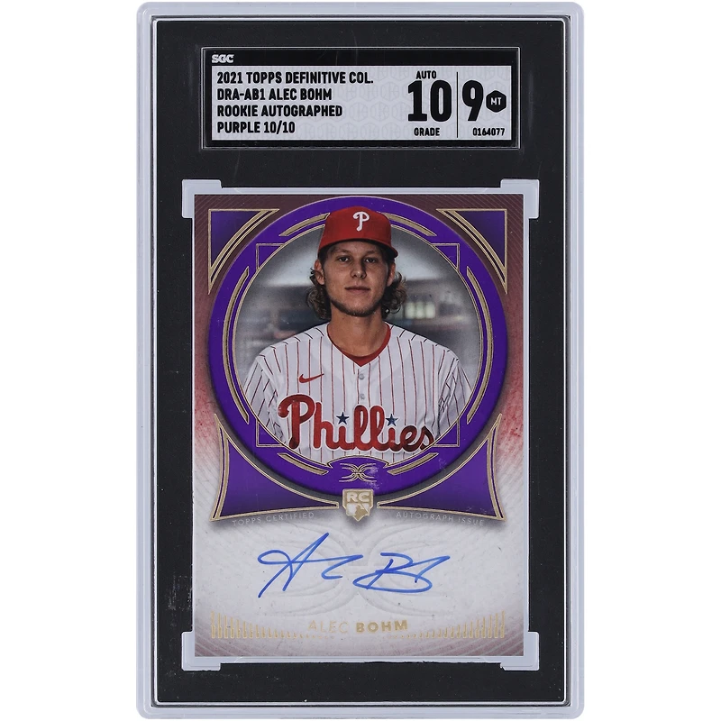 Carte de recrue autographiée 2021 Topps Definitive Collection Purple #DRA-AB1 #10/10 SGC authentifiée 9/10 par Alec Bohm des Phillies de Philadelphie