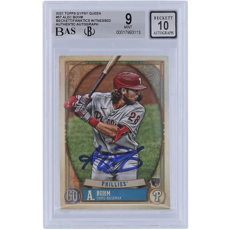 Alec Bohm Philadelphia Phillies autographié 2021 Topps GQ #57 Beckett Fanatics Witnessed Authenticated 9/10 Rookie Card