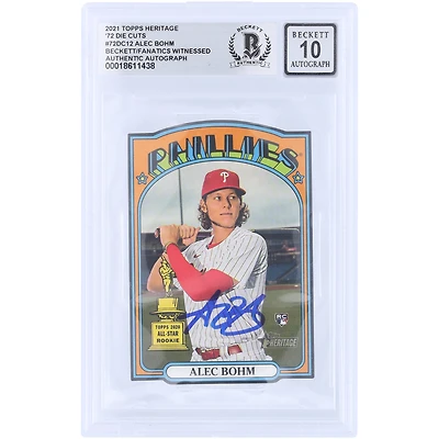 Carte de recrue autographiée d'Alec Bohm (Phillies de Philadelphie), série Topps Heritage '72 Die Cuts 2021, numéro 72DC-12, certifiée Beckett Fanatics Witnessed.
