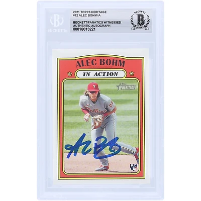 Carte de recrue authentifiée signée par Alec Bohm des Phillies de Philadelphie, Topps Heritage n° 12, 2021, vue par les fans de Beckett