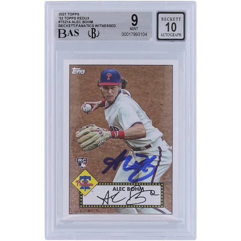 Alec Bohm Philadelphia Phillies Autographed 2021 Topps Series 1 '52 Topps Redux #T52-14 Beckett Fanatics Witnessed Authenticated 9/10 Rookie Card