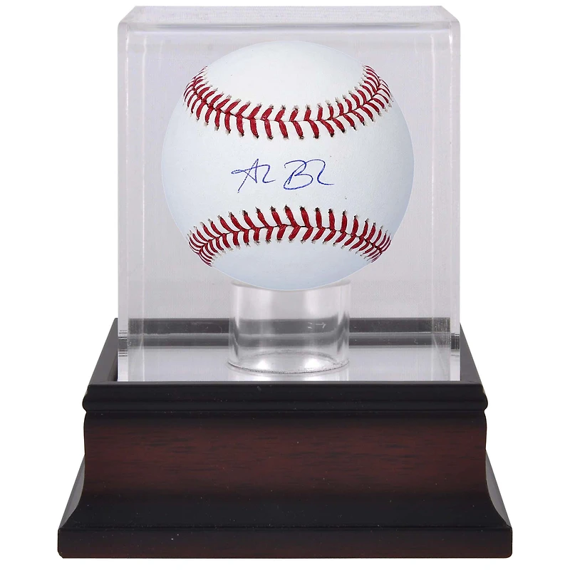 Baseball autographié par Alec Bohm des Philadelphia Phillies et vitrine de présentation de baseball en acajou