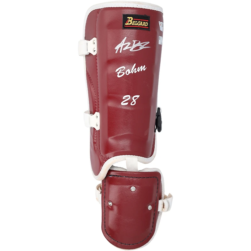 Alec Bohm Philadelphia Phillies Autographed Game-Used Burgundy Belgard Leg Guard from the 2025 MLB Season - NF70450446
