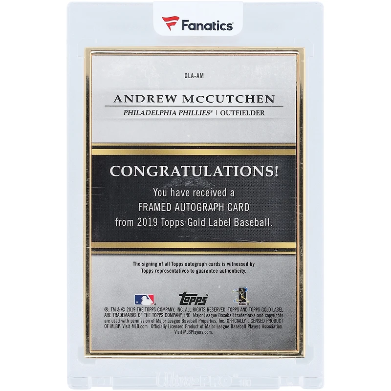 Andrew McCutchen Philadelphia Phillies Autographed 2019 Topps Gold Label Red Team Color Match #GLA-AM #3/5 Card