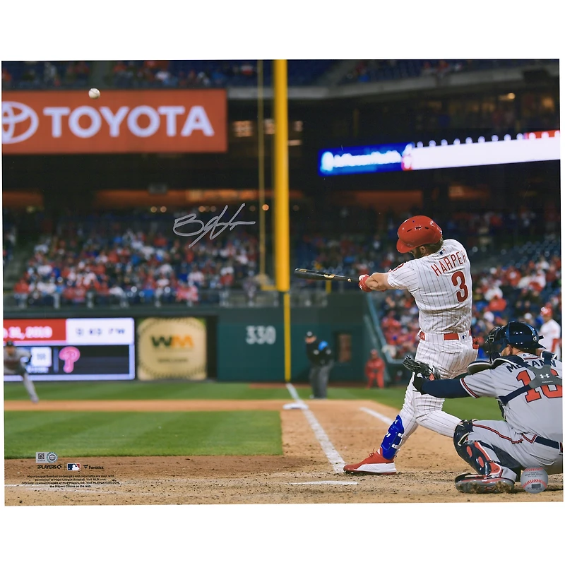 Bryce Harper Philadelphia Phillies Autographed 16" x 20" Swinging in White Jersey Horizontal Photograph