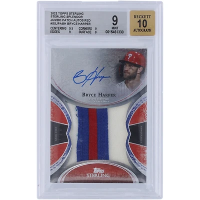 Bryce Harper Philadelphia Phillies Autographed 2022 Topps Sterling Game Used Tri-Color Relic #SSJPA-BH #2/3 BGS Authenticated 9/10 Card