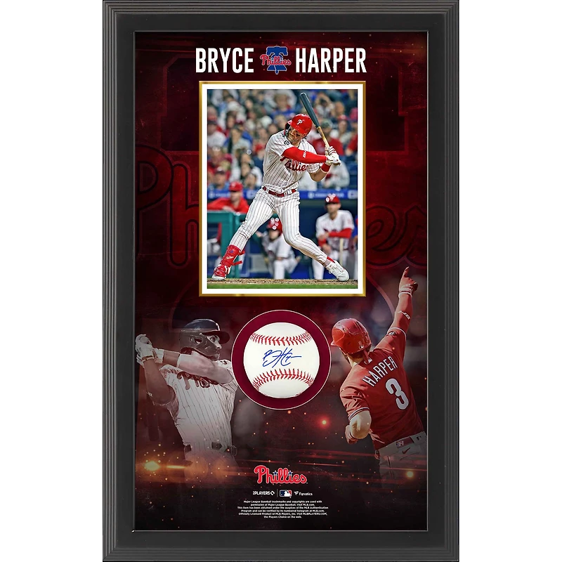 Boîte à ombre de baseball autographiée par Bryce Harper des Phillies de Philadelphie