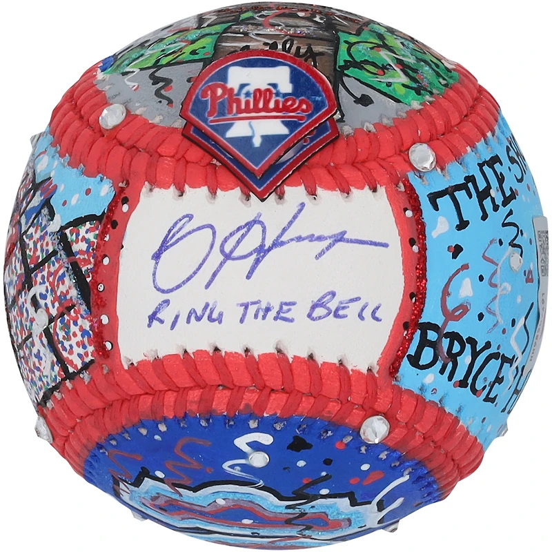 Balle de baseball dédicacée par Bryce Harper des Phillies de Philadelphie avec l'inscription « Ring The Bell » - Illustration de Charles Fazzino - HH98507491