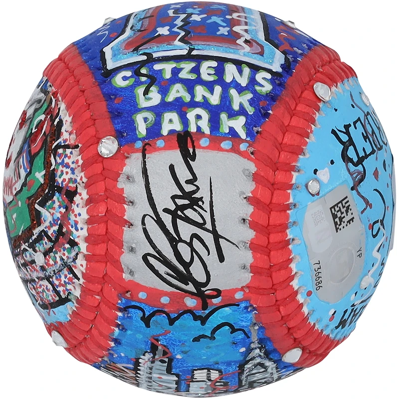 Balle de baseball dédicacée par Bryce Harper des Phillies de Philadelphie avec l'inscription « Ring The Bell » - Illustration de Charles Fazzino - HH98507491