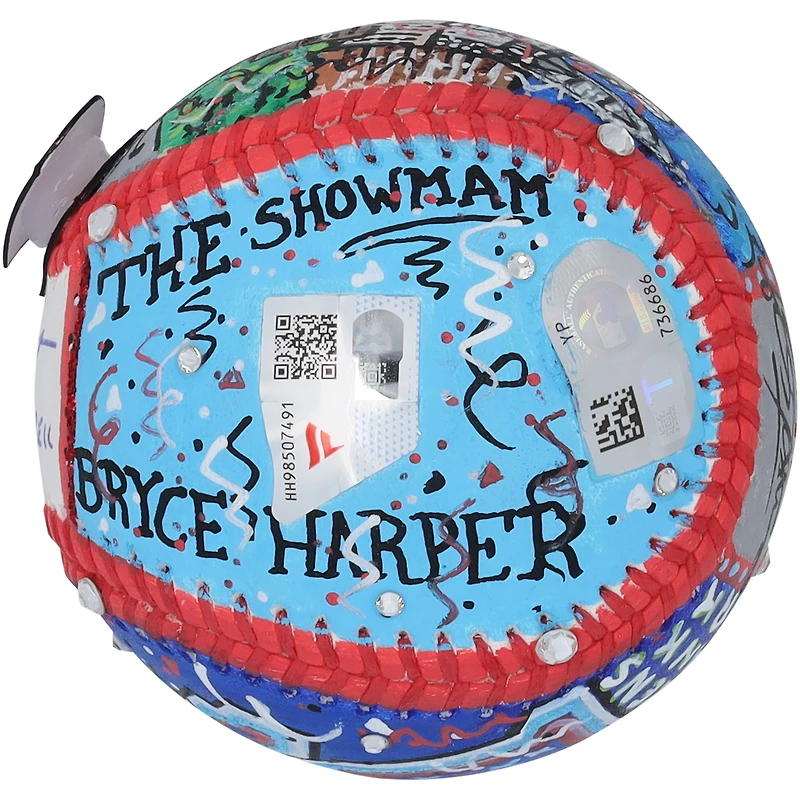 Balle de baseball dédicacée par Bryce Harper des Phillies de Philadelphie avec l'inscription « Ring The Bell » - Illustration de Charles Fazzino - HH98507491