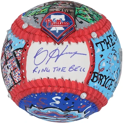 Balle de baseball dédicacée par Bryce Harper des Phillies de Philadelphie avec l'inscription « Ring The Bell » - Illustration de Charles Fazzino - HH98507491