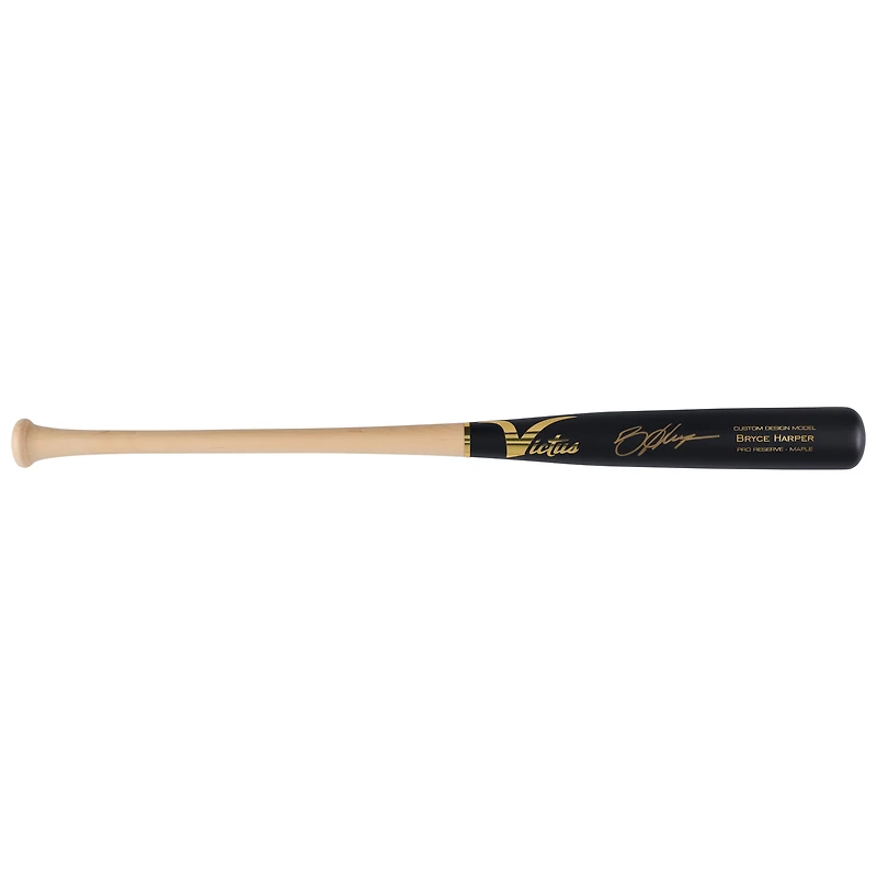 Batte de baseball Victus Game Model dédicacée par Bryce Harper des Philadelphia Phillies avec manche blond et canon noir